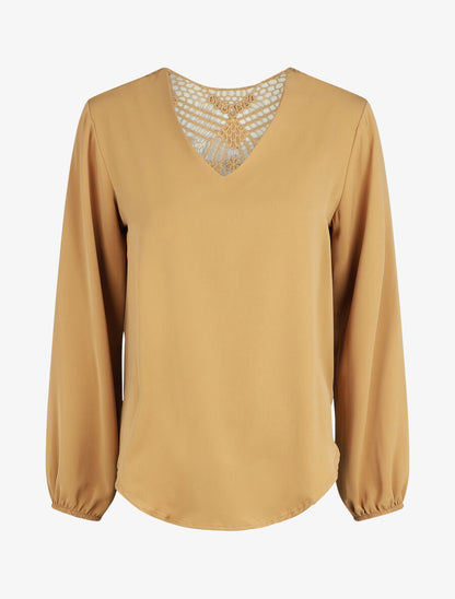 Top fluide dos en crochet - Camel - 1