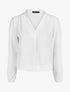 Blouse droite unie à manches longues et col V - Blanc - 7