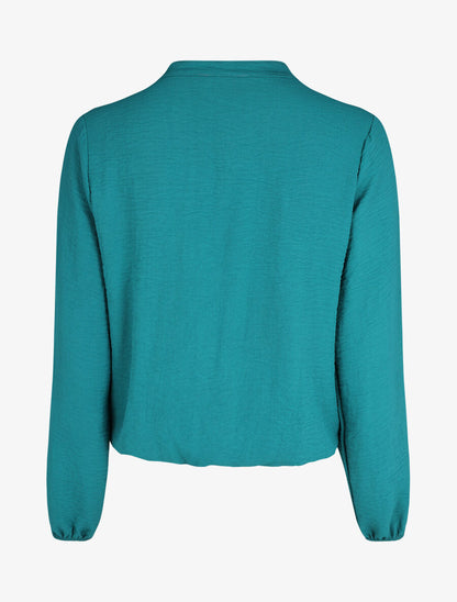 Blouse droite unie à manches longues et col V - Bleu canard - 2