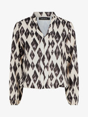 Top droit à manches longues imprimé losanges - Beige - 1
