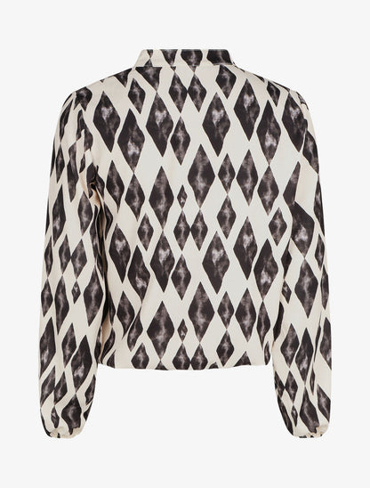 Top droit à manches longues imprimé losanges - Beige - 2