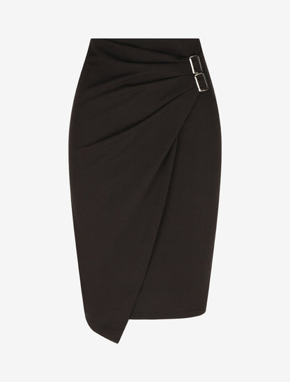 Jupe crayon taille haute style portefeuille - Noir - 4