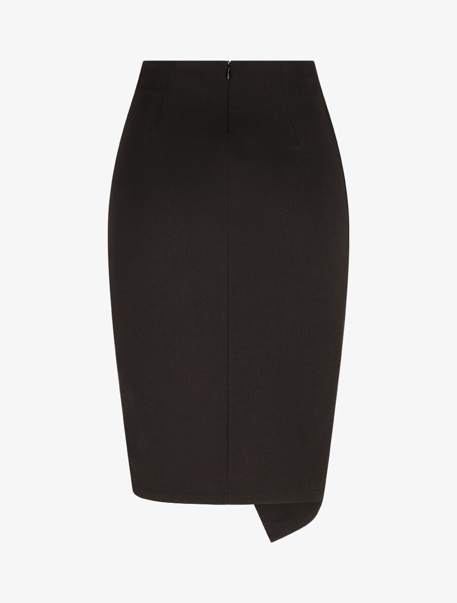 Jupe crayon taille haute style portefeuille - Noir - 2