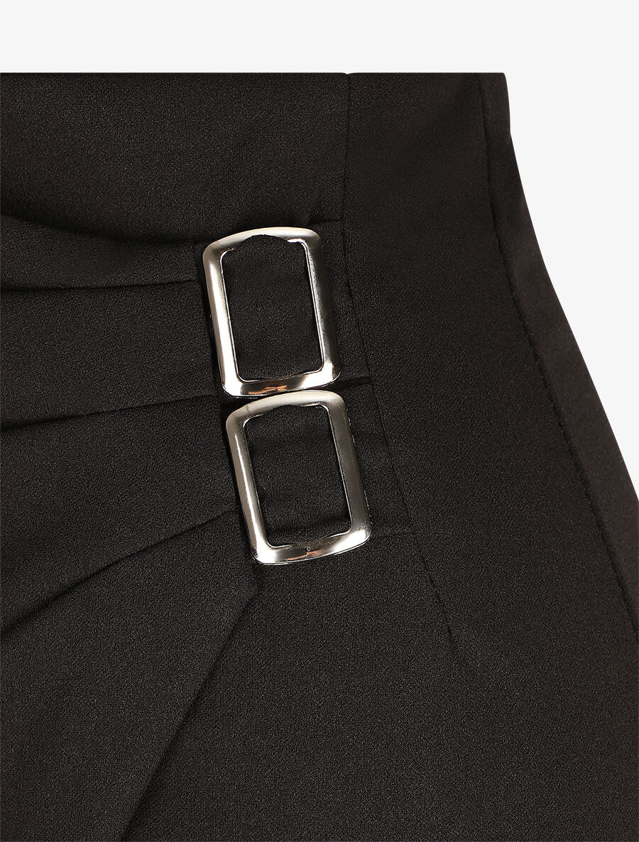 Jupe crayon taille haute style portefeuille - Noir - 3