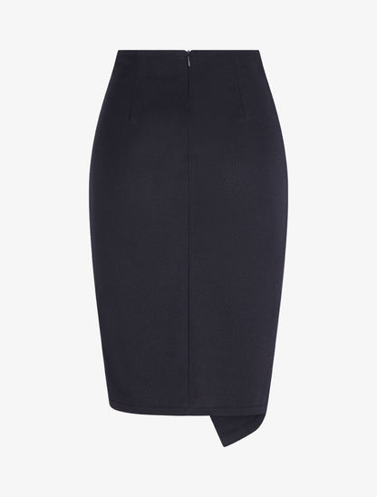 Jupe crayon taille haute style portefeuille - Marine - 2