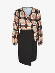 Robe portefeuille ajustée imprimé fantaisie - Camel - 7