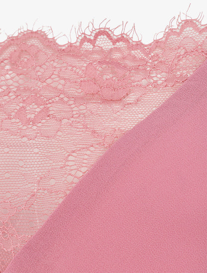 Caraco en voile à col à détail dentelle - Rose - 3