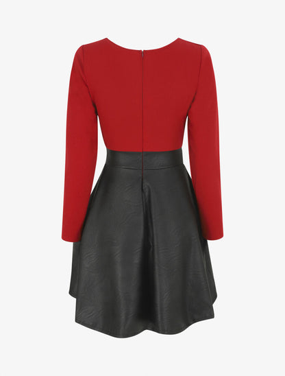 Robe patineuse simili manches longues - Bordeaux - 2