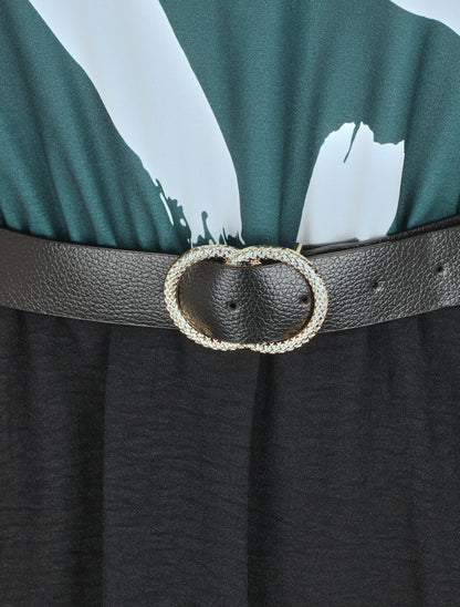 Robe évasée manches longues imprimé abstrait - Vert foncé - 3