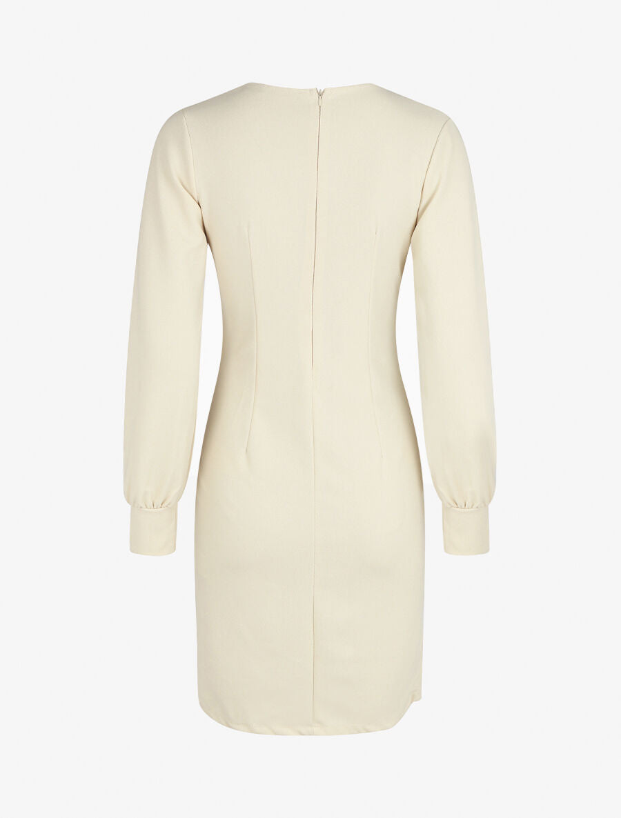Robe courte ajustée à manches longues - Beige - 2
