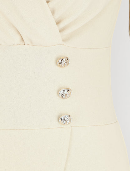 Robe courte ajustée à manches longues - Beige - 3