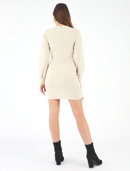 Robe courte ajustée à manches longues - Beige - 5