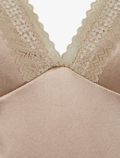 Body satiné à détail dentelle - Beige - 3