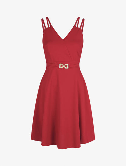 Robe droite à empiècement métal - Rouge - 1