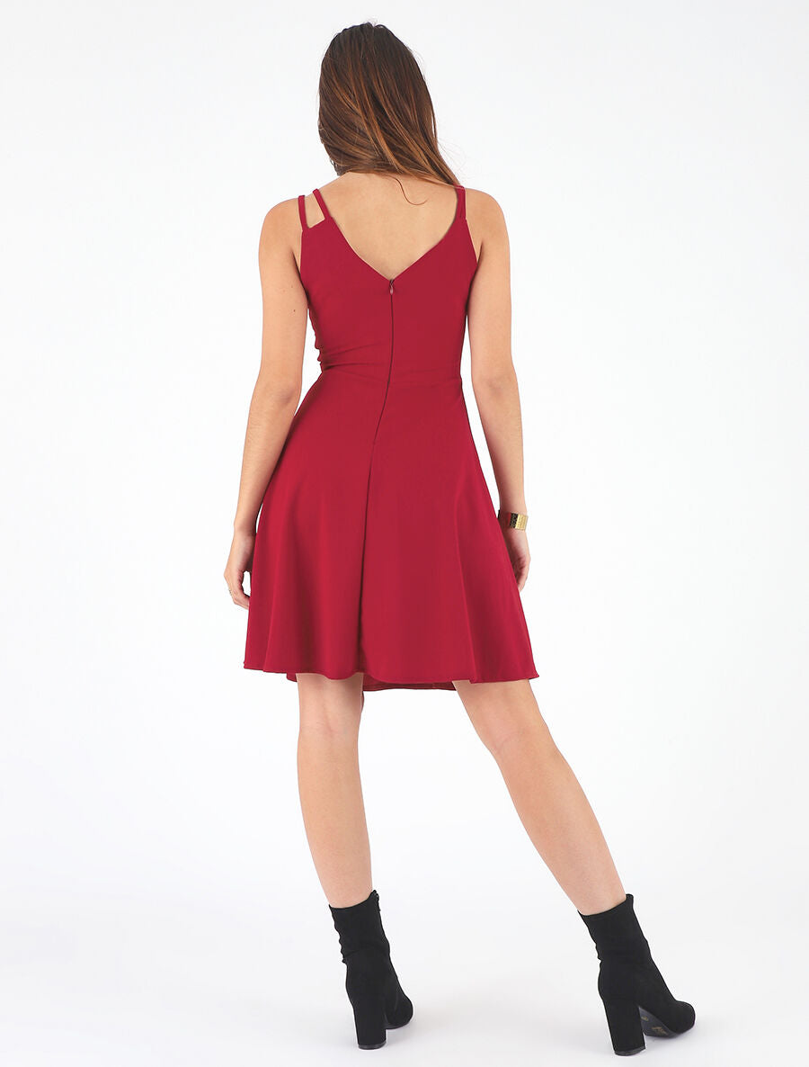 Robe droite à empiècement métal - Rouge - 5