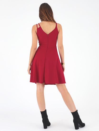 Robe droite à empiècement métal - Rouge - 5