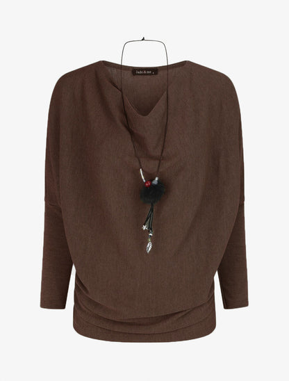 Pull droit col bénitier - Marron - 4
