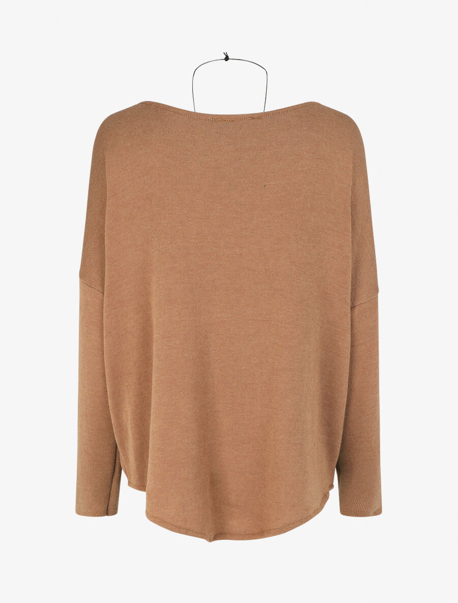 Pull droit uni bords asymétriques - Camel - 2