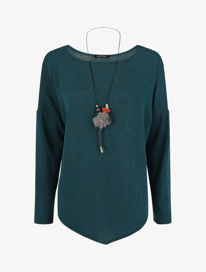 Pull droit uni bords asymétriques - Bleu canard - 1