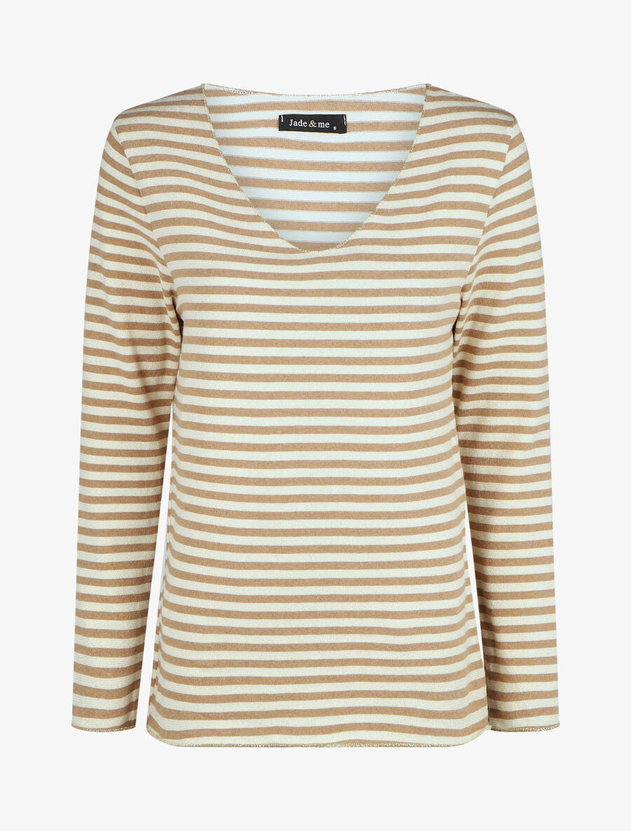 Pull rayé droit irisé - Camel - 1