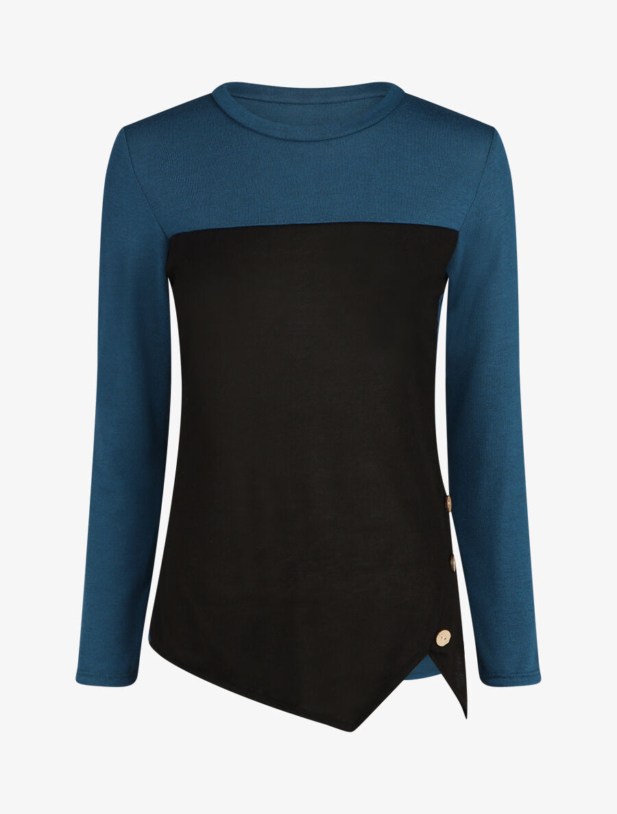 Pull droit bicolore à bords asymétrique - Bleu canard - 6