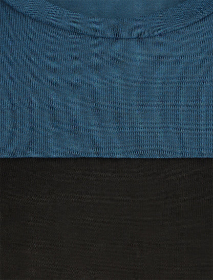 Pull droit bicolore à bords asymétrique - Bleu canard - 3