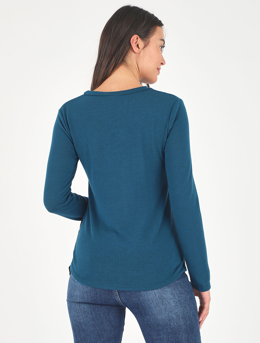 Pull droit bicolore à bords asymétrique - Bleu canard - 5