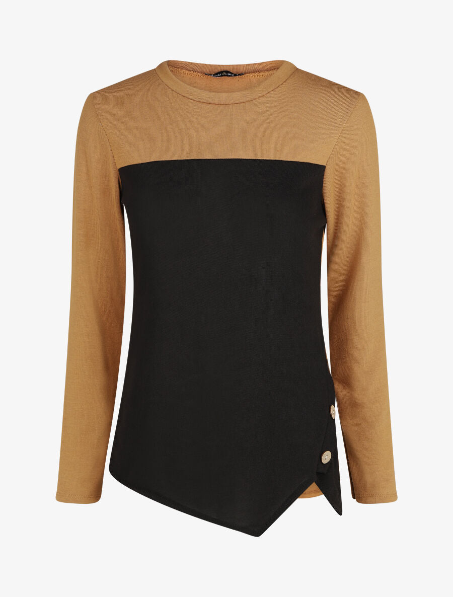 Pull droit bicolore à bords asymétrique - Camel - 4