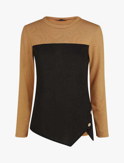 Pull droit bicolore à bords asymétrique - Camel - 4