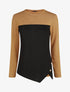 Pull droit bicolore à bords asymétrique - Camel - 4