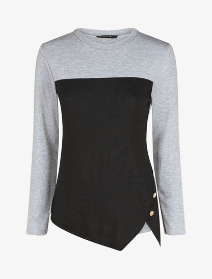 Pull droit bicolore à bords asymétrique - Gris - 1