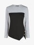 Pull droit bicolore à bords asymétrique - Gris - 1