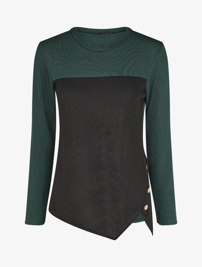 Pull droit bicolore à bords asymétrique - Vert foncé - 1