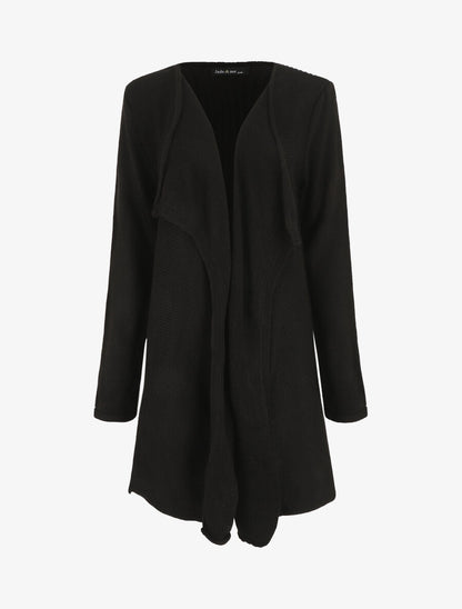 Gilet mi-long col cascade - Noir - 1