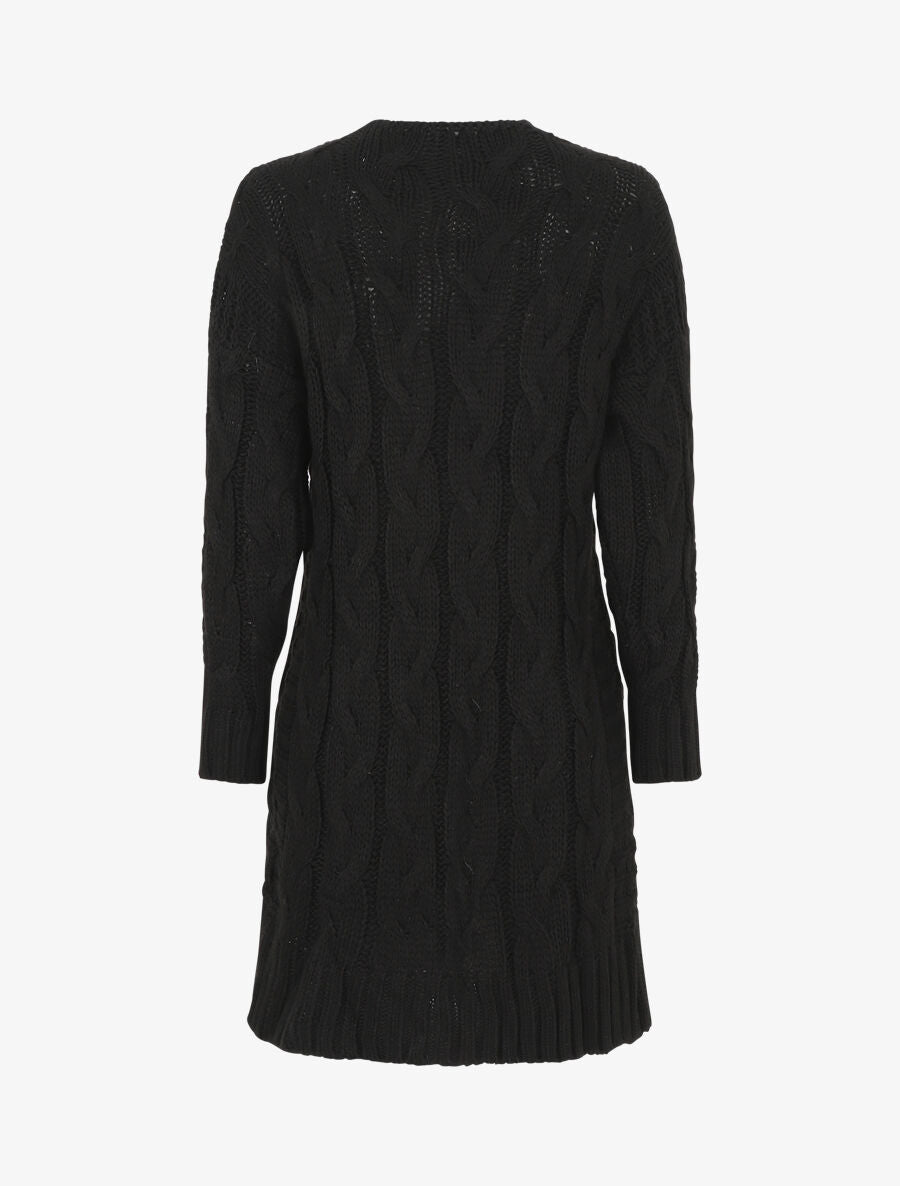Gilet long en maille tressée - Noir - 2