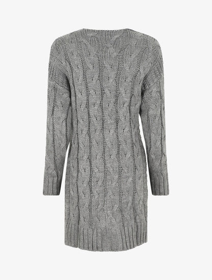 Gilet long en maille tressée - Gris - 2