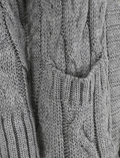 Gilet long en maille tressée - Gris - 3