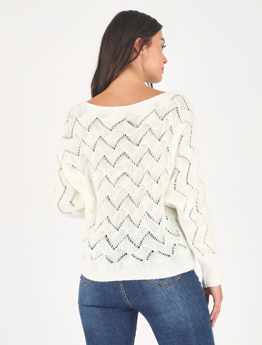 Pull loose col bateau - Blanc - 5