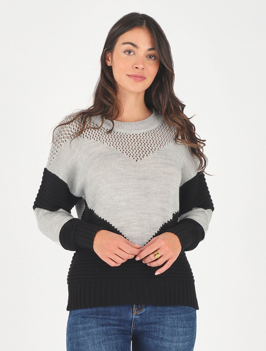 Pull droit à motif en V - Noir - 4