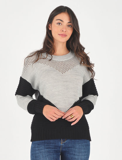 Pull droit à motif en V - Noir - 4