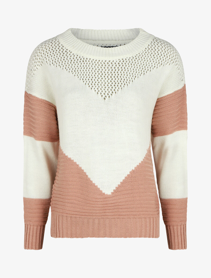 Pull droit à motif en V - Rose - 1