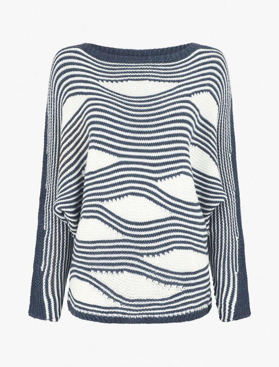 Pull ample à motif rayé fantaisie - Bleu - 1