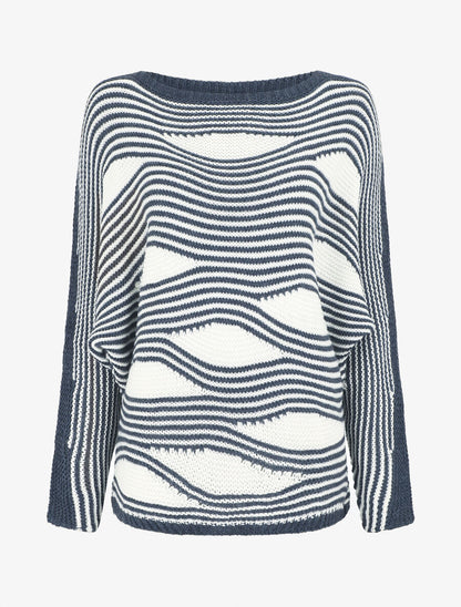 Pull ample à motif rayé fantaisie - Bleu - 1