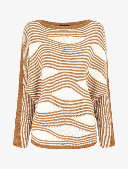 Pull ample à motif rayé fantaisie - Camel - 1