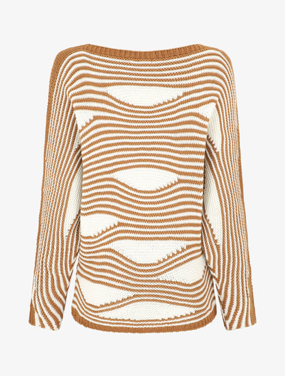 Pull ample à motif rayé fantaisie - Camel - 2
