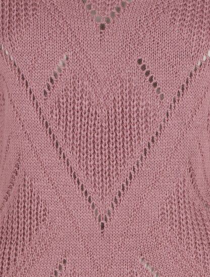 Pull droit col V uni - Vieux rose - 3
