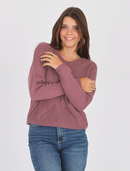 Pull droit col V uni - Vieux rose - 4