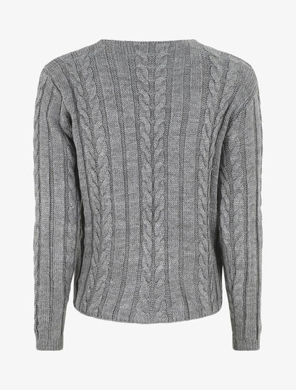 Pull droit torsadé en maille tressée - Gris - 2