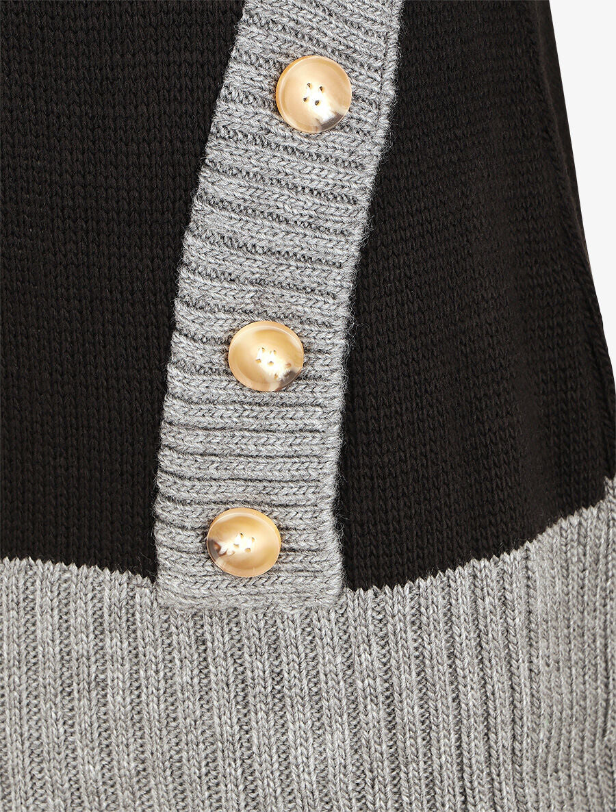 Robe pull col roulé à bouton - Gris - 3