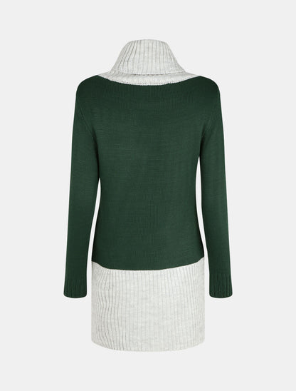 Robe pull col roulé à bouton - Vert foncé - 2